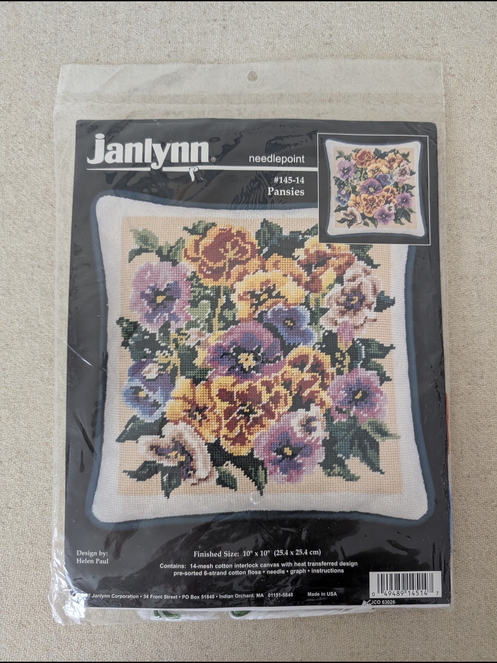 Janlynn Pansies Needlepoint Cross Stitch Kit #145-14 10" x 10" Floral Pillow New